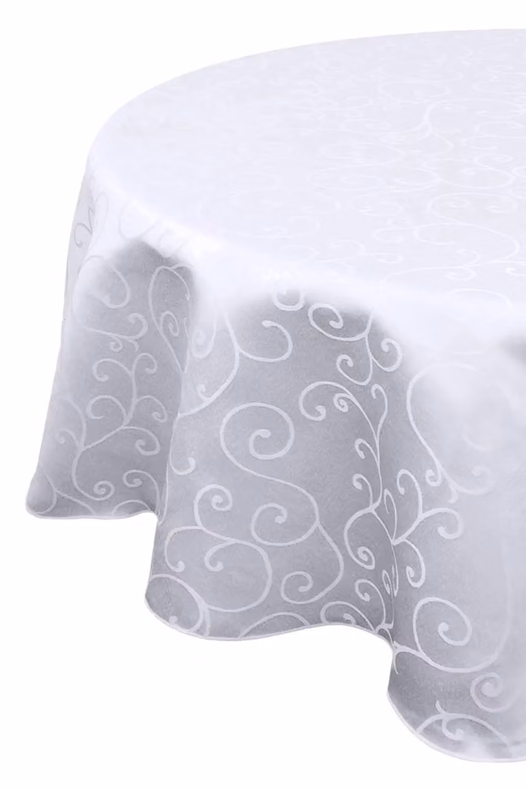 Neel Blue 10-Piece Set of Round Damask Polyester Tablecloths in White and Blue, Diameter: 304.8 cm
