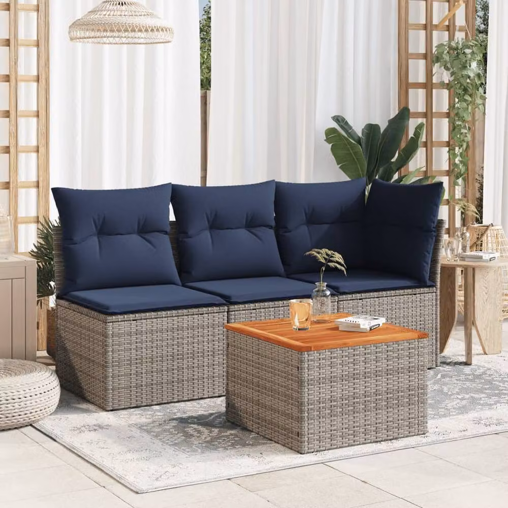 Berkfield Home Grey Poly Rattan and Acacia Wood Garden Table W/D/H: 55 x 55 x 37 cm – 3