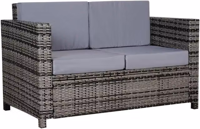 Chilli Seating Two Seater Rattan Sofa with Soft Padded Cushions in Grey