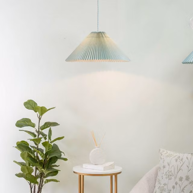 ValueLights Akira Blue Fabric Pleated Single Drop Ceiling Pendant Light with LED Bulb