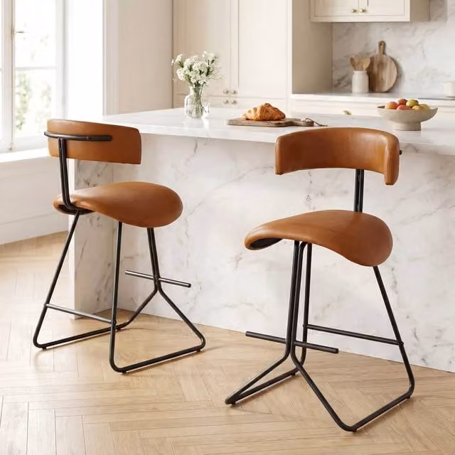 Costway Set of 2 Brown Faux Leather Upholstered Armless Counter Height Barstools – 1