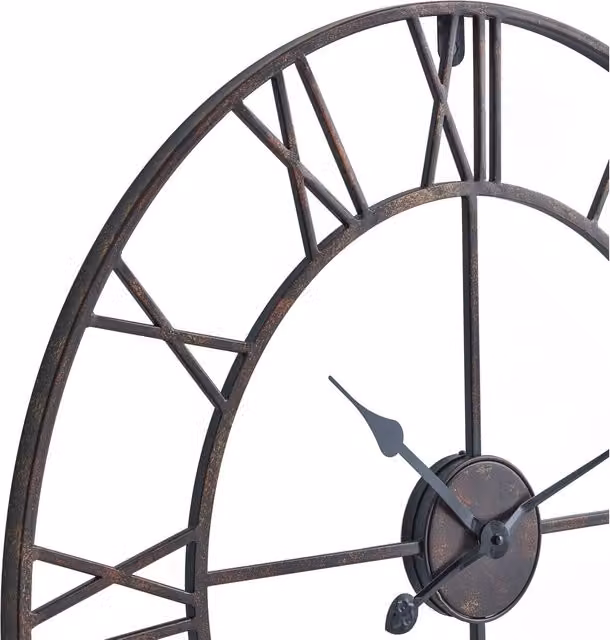 KDMK Bronze Skeleton Round Metal Wall Clock, Industrial Geometric Design, Diameter: 80 cm
