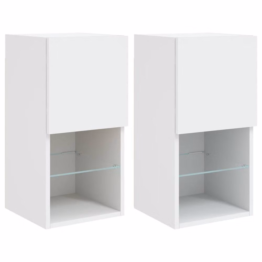 Berkfield Home Set of 2 Modern White TV Cabinets with LED Lights, W/D/H: 30.5 x 30 x 60 cm – 2