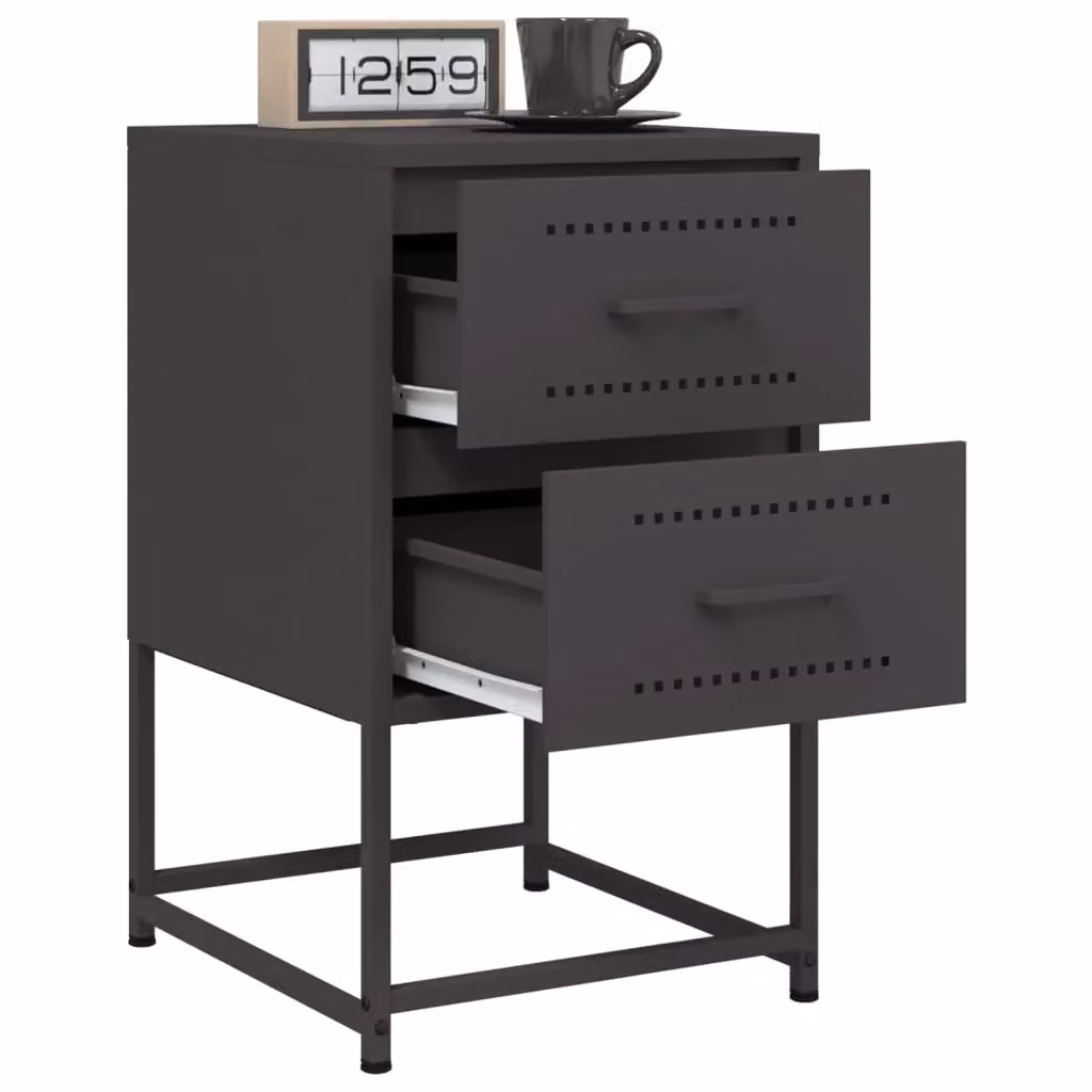 Berkfield Home Set of 2 Industrial Metal Bedside Cabinets in Black, W/D/H: 36 x 39 x 60.5 cm – 3