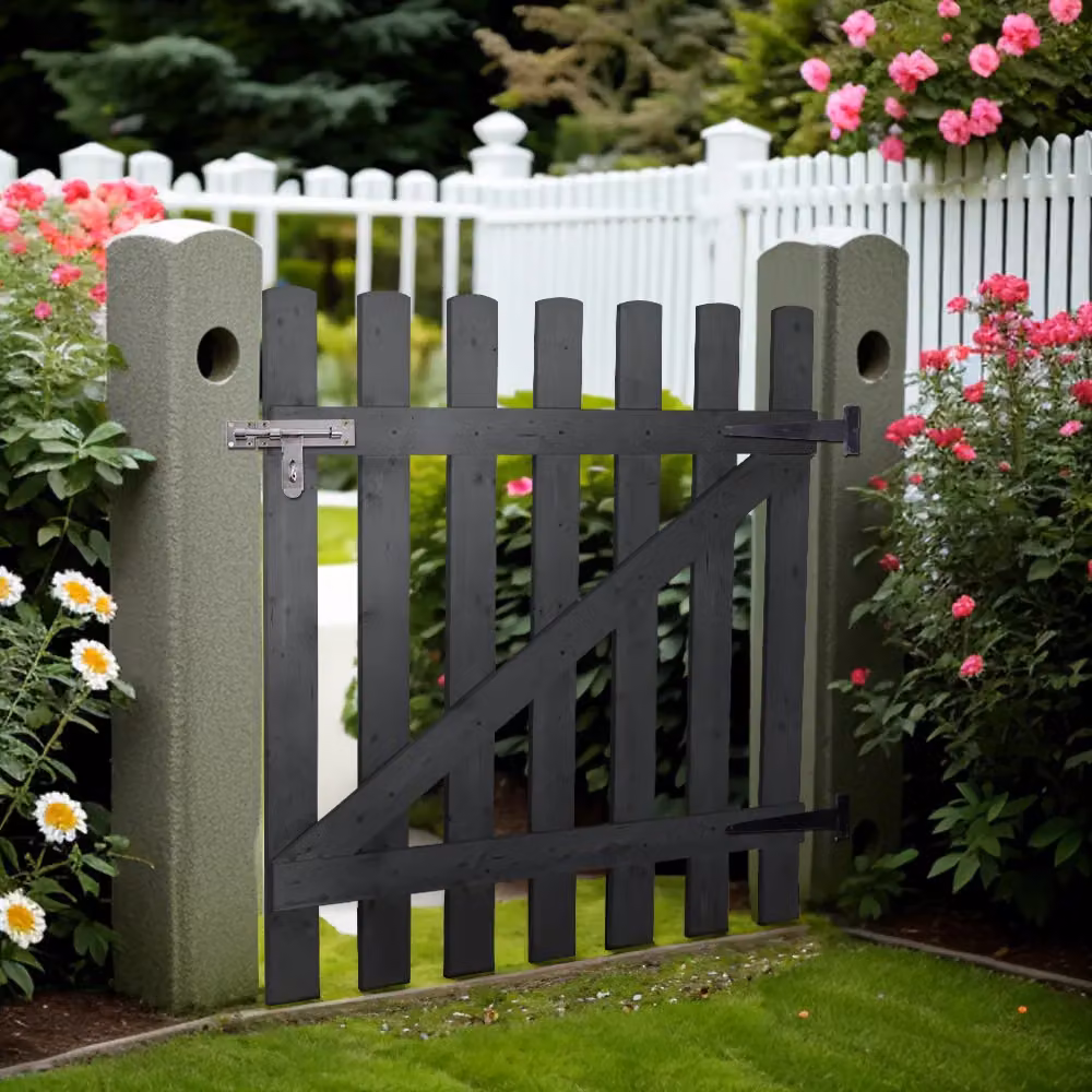 Living and Home Grey Wooden Outdoor Garden Fence Gate with Latch, W: 120 cm, H: 90 cm – 3