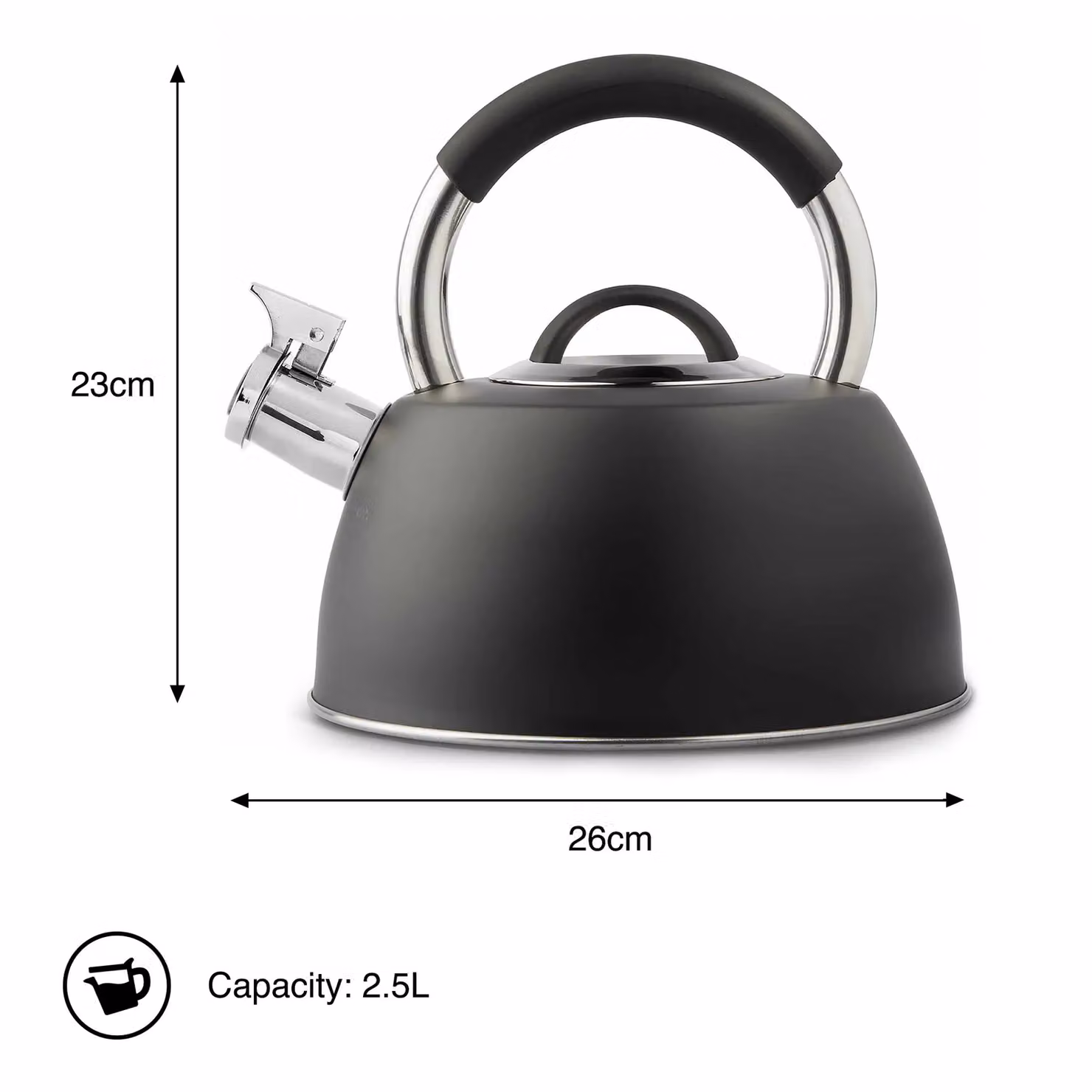 VonHaus 2.5L Stainless Steel Whistling Stove Top Kettle in Black – 6