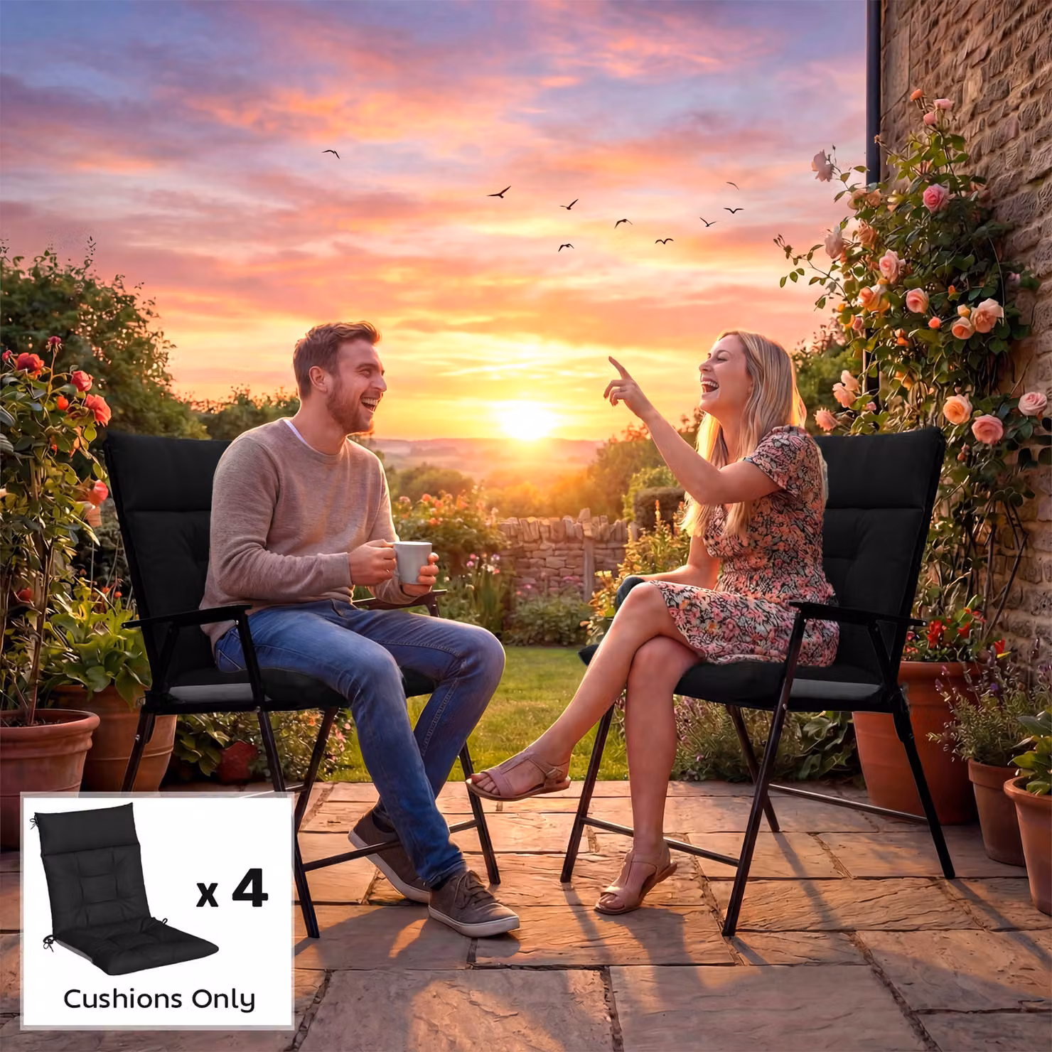 Outsunny Set of 4 Waterproof Non-Slip Patio Chair Cushions in Black, W/D: 112 x 53 cm – 7