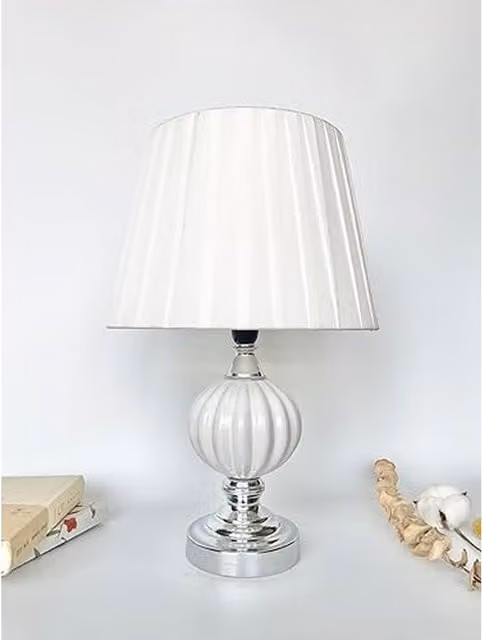 DEENZ White Spiral Globe Table Lamp with Ceramic and Metal Base and White Fabric Shade