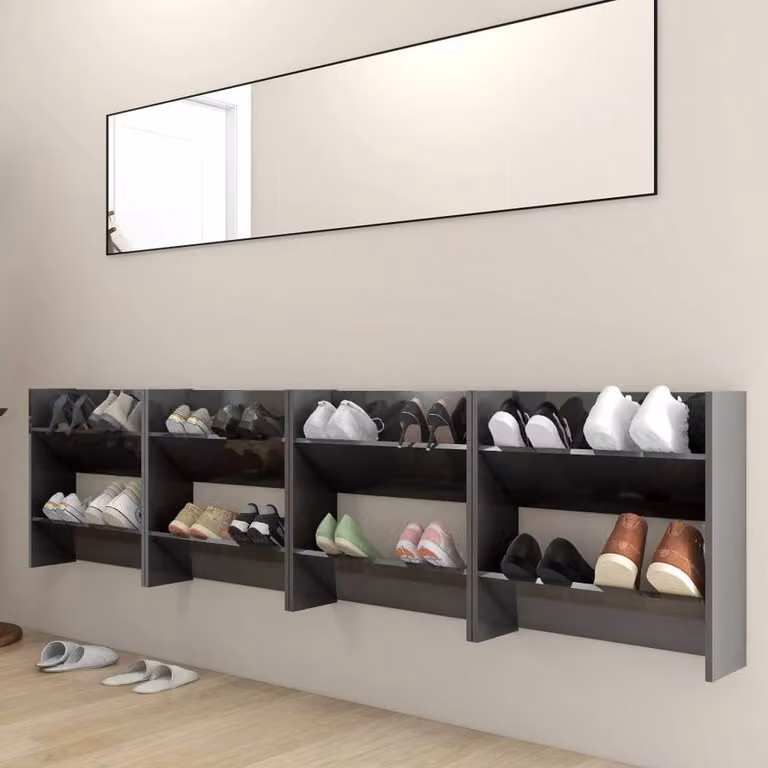 Berkfield Home Set of 4 High Gloss Grey Wall Mounted Shoe Cabinets, W/D/H: 60 x 18 x 60 cm