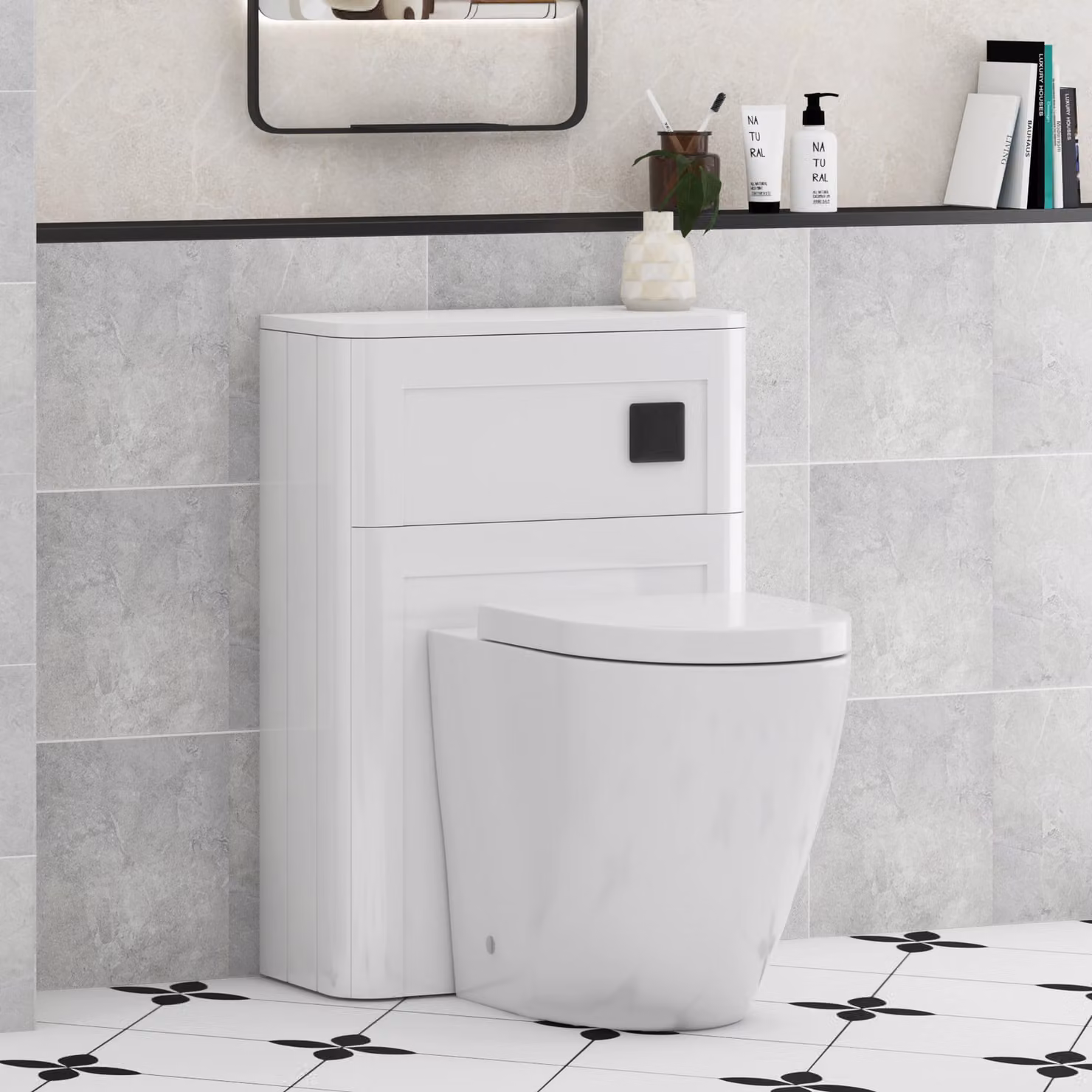 Royal Bathrooms Henley 550mm Gloss White BTW WC Unit with Elva Rimless Short Projection Ceramic Toilet Pan, Seat and Cistern