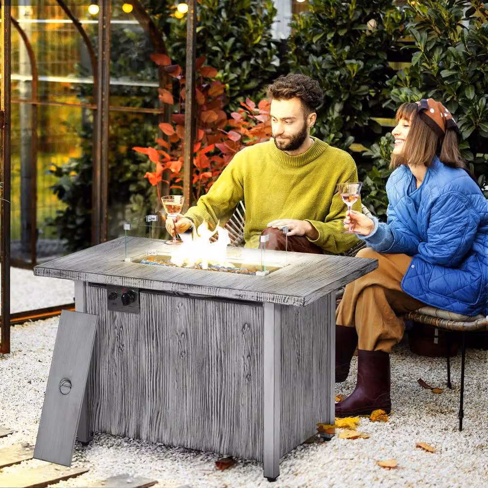 Rolipo 50,000 BTU Gas Fire Pit Table with Glass Screen in Grey – 2