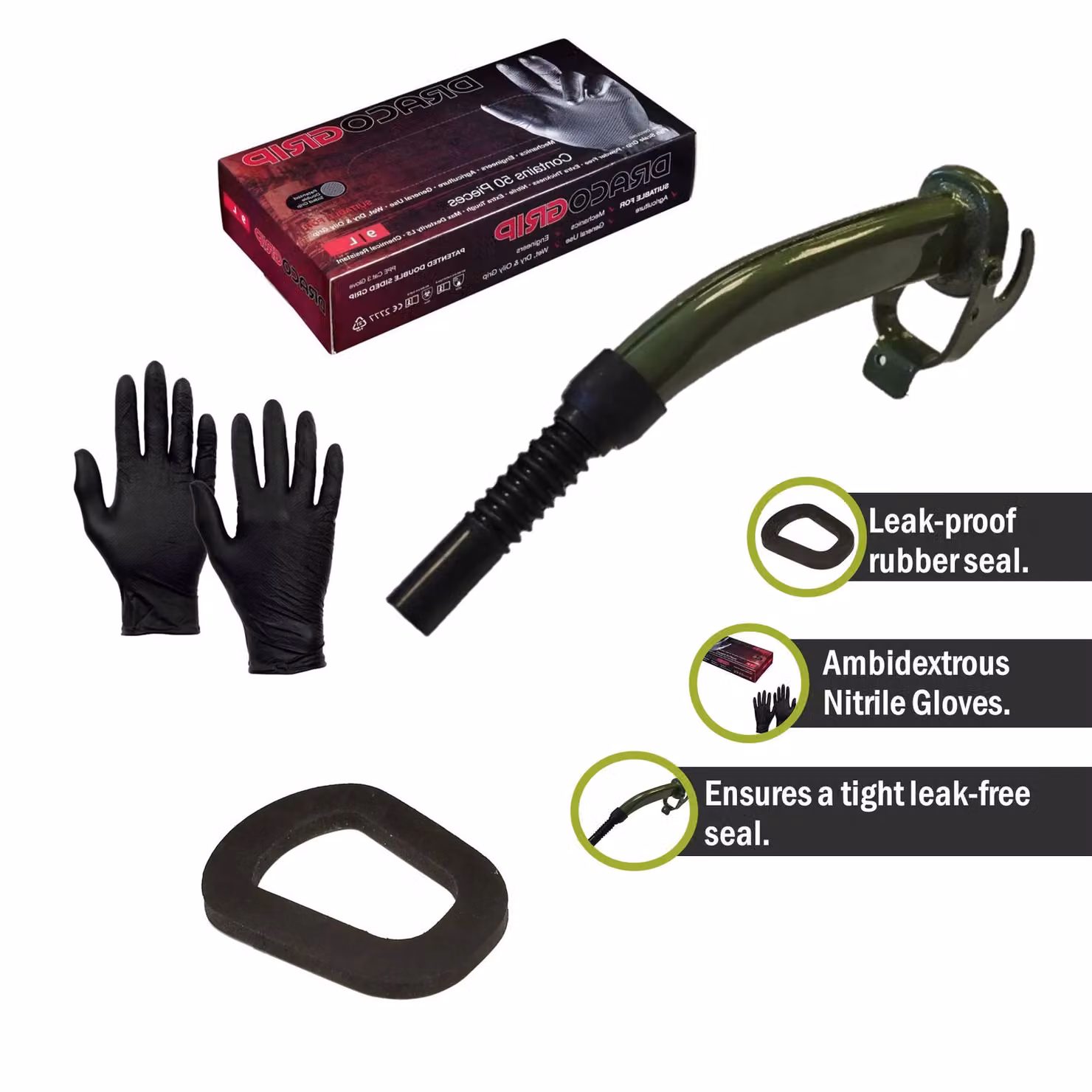 Pegdev Jerry Can Accessory Bundle with Metal Spout, Replacement Seal and Nitrile Gloves in Black – 2