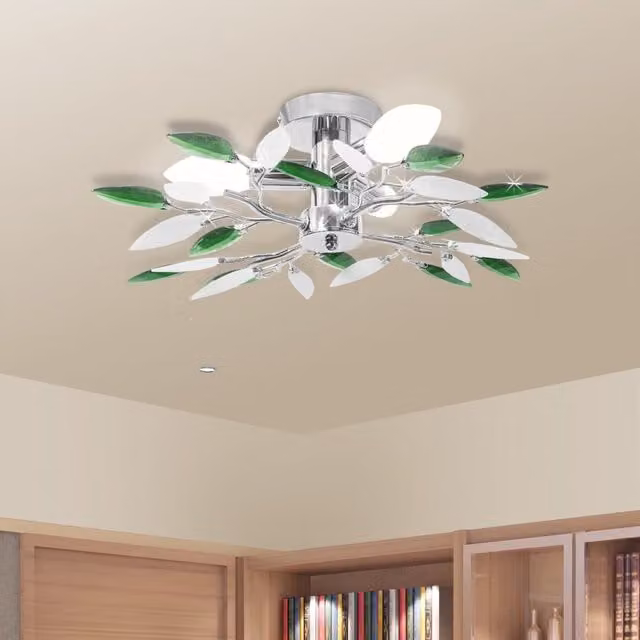 Berkfield Home Modern Ceiling Lamp with Multicolour Acrylic Crystal Leaf Arms and Chrome Finish, 3 x E14 Bulbs