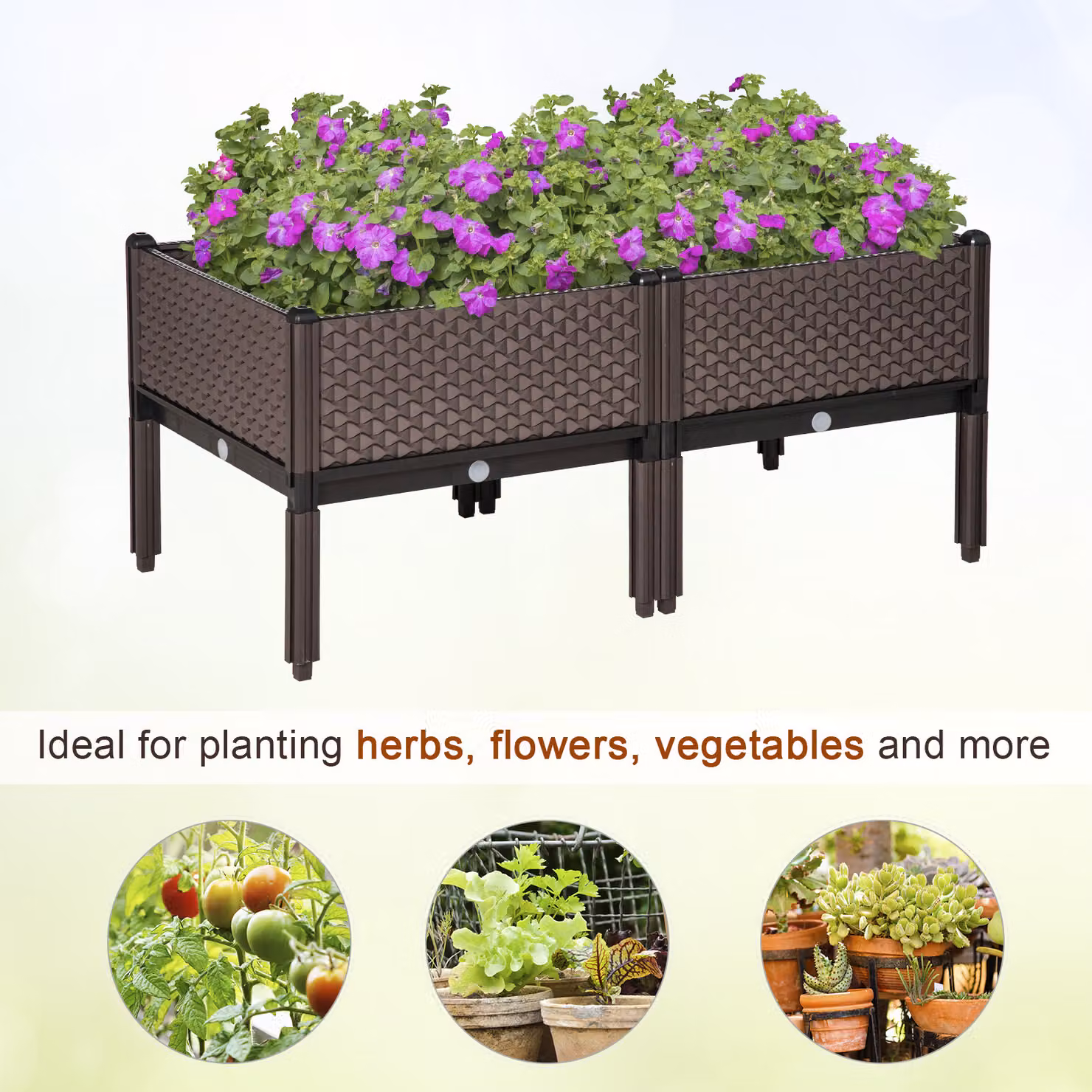 Outsunny Set of 2 Brown Self-Watering Garden Raised Beds and Elevated Planter Boxes, W/D/H: 50 x 50 x 46.5 cm – 6