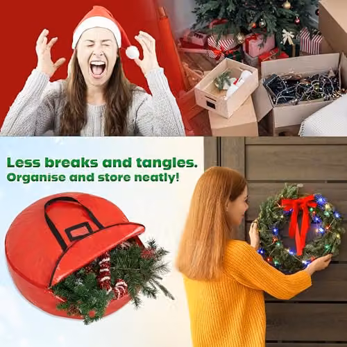 Deco Express Christmas Wreath Storage Bag in Red – 4