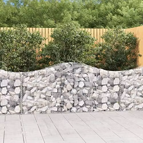 vidaXL 3x Arched Gabion Basket Set, Silver Galvanised Steel Mesh Wire Stone Baskets for Outdoor Garden Retaining Walls, W: 200 cm, D: 30 cm, H: 80/100 cm – 2