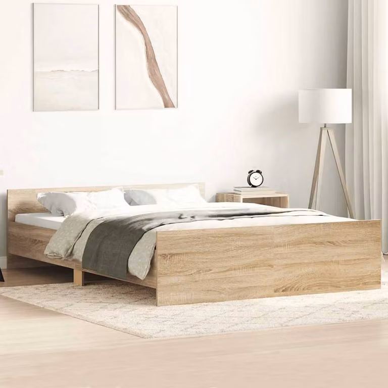 Berkfield Home Small Double Bed Frame with Headboard and Footboard in Natural Concrete Grey, W/D/H: 120 x 190 cm