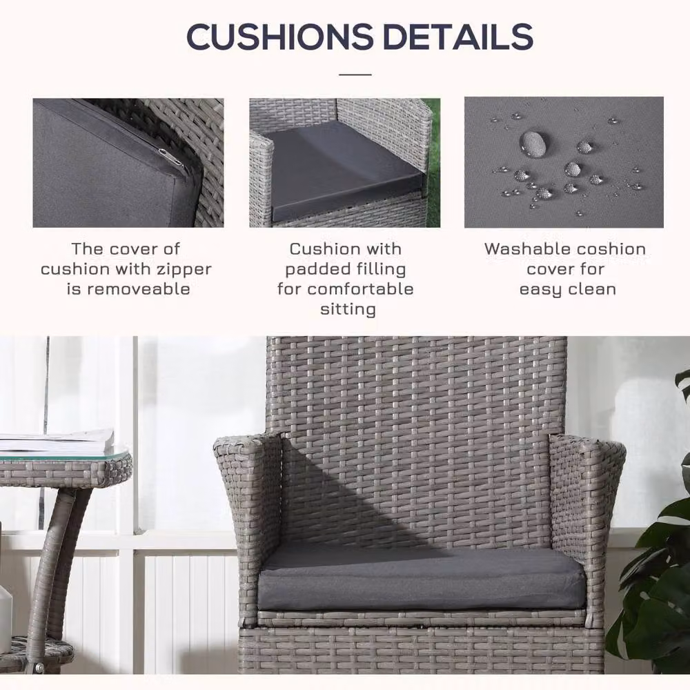 Wyld Haus Ranoyo Ziba Grey Rattan 3 Piece Garden Bistro Set with 2 Tier Coffee Table – 6