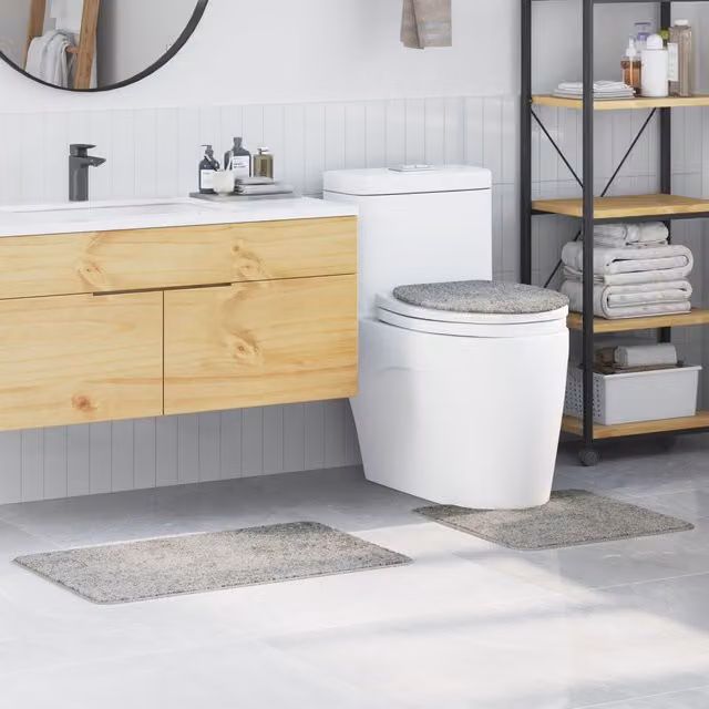 Berkfield Home 3 Piece Non-Slip Bath Mat Set in Grey Microfibre and Polyester