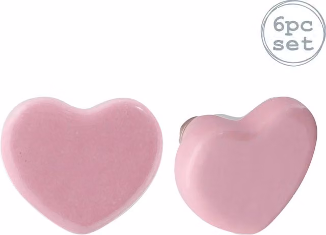 Nicola Spring Pink Ceramic Heart Cabinet Knobs, Pack of 6