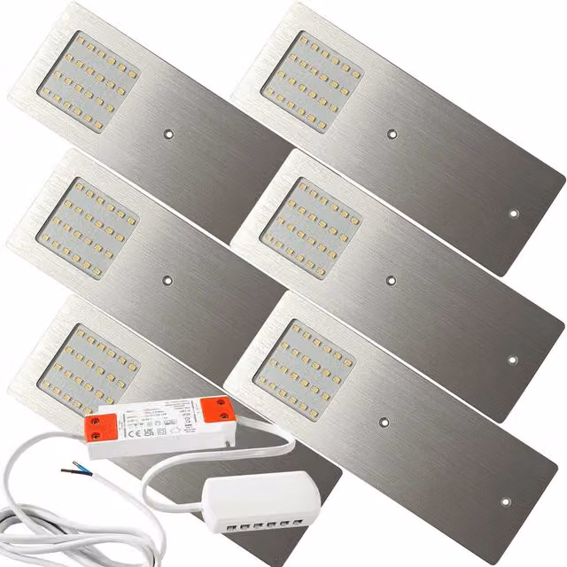 Loops 6x Aluminium Ultra-Slim Rectangle Under Cabinet Kitchen Light and Driver Kit with White LED