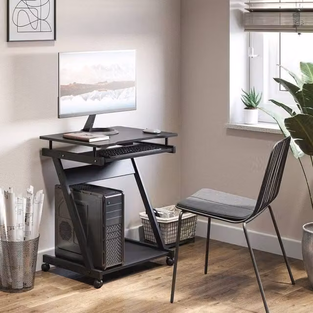 Kelvenix Black Movable Computer Desk with Castors