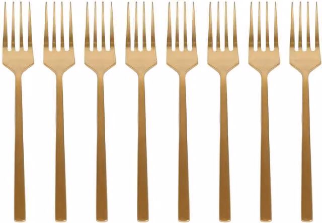 Argon Tableware Gold and Black Coated Stainless Steel Cake Forks, Set of 8