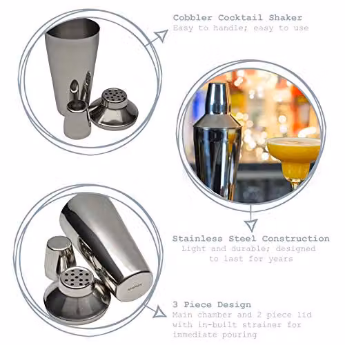 Rink Drink 3pc Manhattan Cocktail Shaker Set in Silver, 800ml Stainless Steel – 2