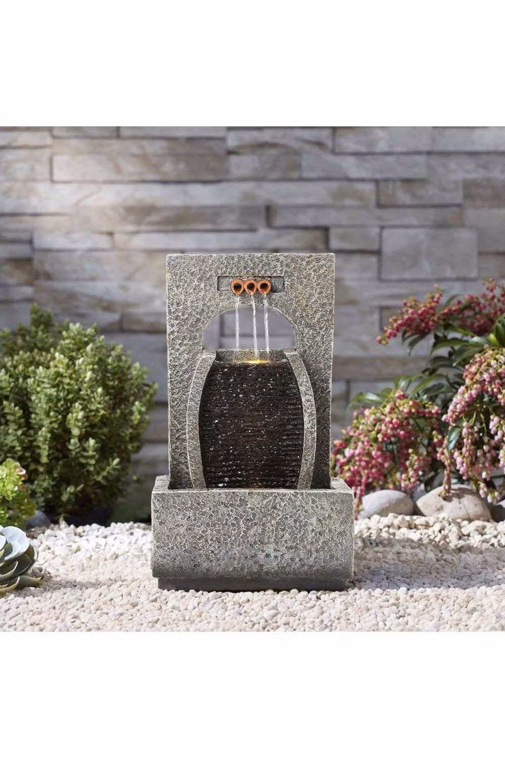 H&O Direct Solar-Powered Rectangular Tabletop Garden Water Fountain in Brown and Grey Stone – 2