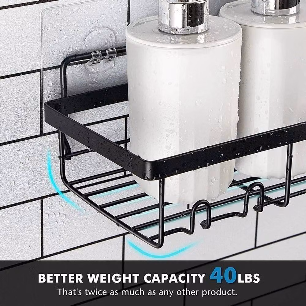 KORVIXA 3-Piece Stainless Steel Adhesive Shower Caddy Set in Black – 2