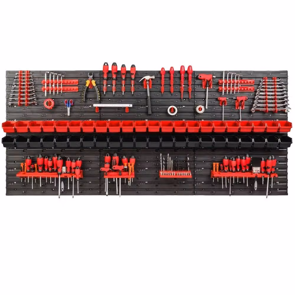 VOGREX Red Wall Mountable Plastic Garage Storage Pegboard Kit W: 172.4 cm, H: 172.4 cm – 2