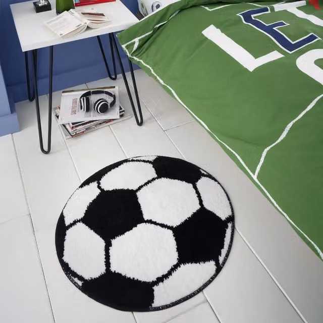 Catherine Lansfield It's A Goal Football Shaped Kids Rug, Multicolour, W/D/H: 62 x 62 x 66 cm