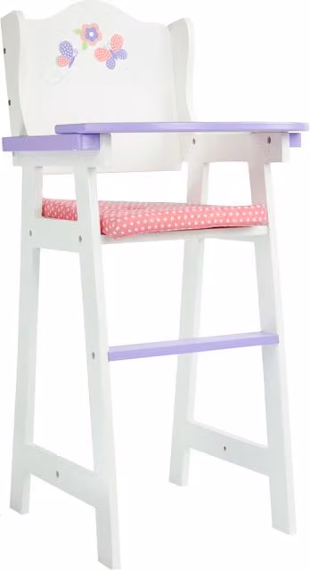 Olivia's Little World Wooden Baby Doll High Chair with Cushion, White and Purple