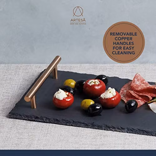 Artesa Black Slate Rectangular Serving Platter with Handles, W: 60 cm, D: 15 cm – 4