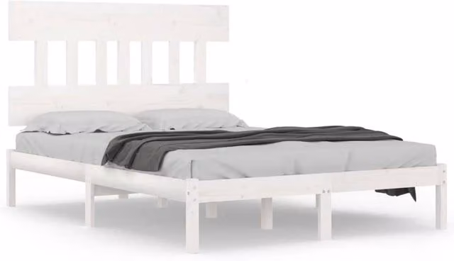 Berkfield Home White Solid Pine Wood Bed Frame W/D/H: 140 x 200 x 81 cm