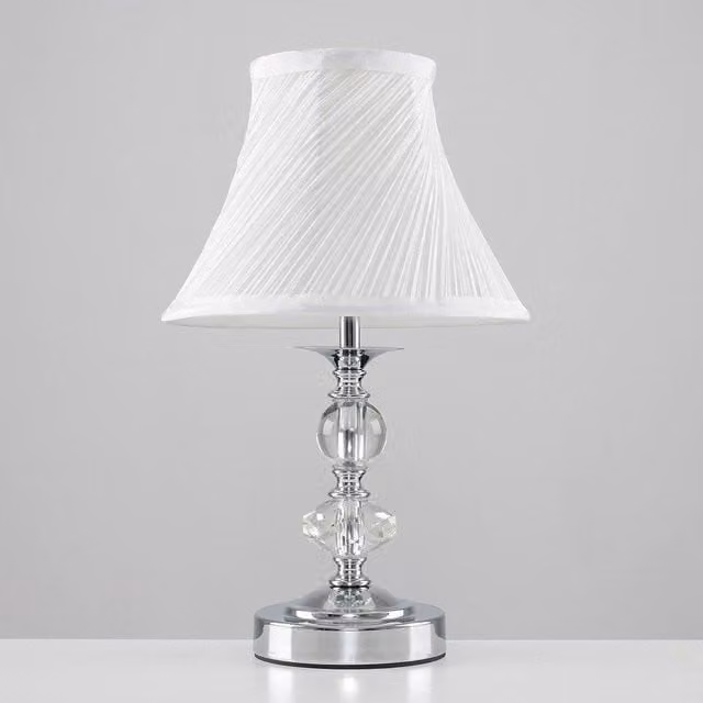 ValueLights Jaigier Pair of Silver and Chrome Dimmable Touch Table Lamps with White Fabric Shades
