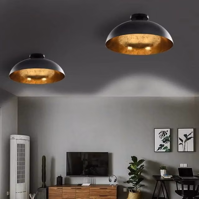 Berkfield Home Set of 2 Modern Semi-spherical Metal Ceiling Lamps in Black and Gold with E27 Downlight – 1