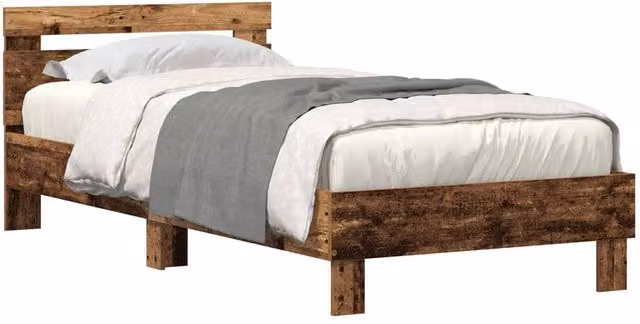 Berkfield Home Bed Frame with Under-Bed LED Lighting in Brown Engineered Wood W/D/H: 190 x 75 x 75 cm