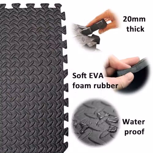 Actiasmat Shock Absorbing Gym Floor Mats, 20mm Thick EVA Foam, Black and Grey, 1.49 m2 Coverage – 3