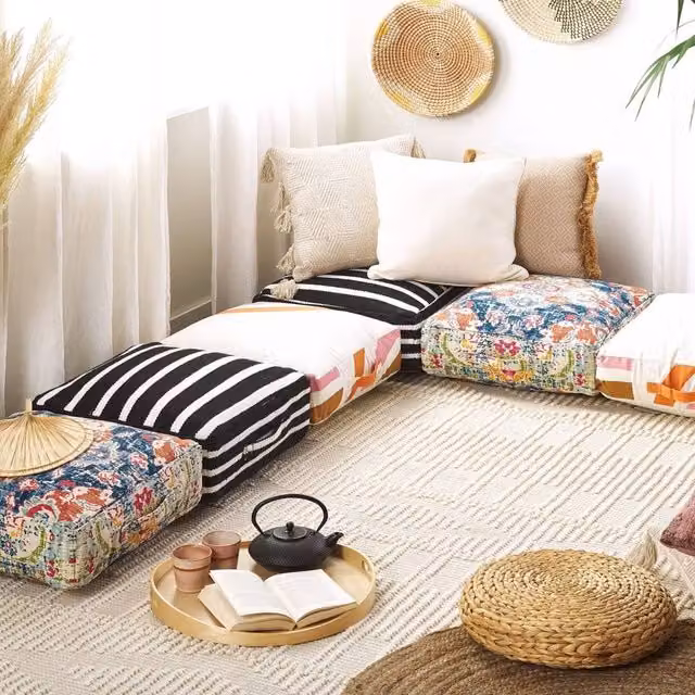 Wyld and Coco Multicolour Cotton Square Floor Cushion with Removable Washable Cover, W/D/H: 50 x 50 x 50 cm – 1