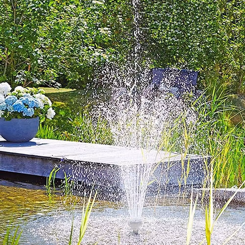 NESTLUNE Solar Fountain Pump with 400L/H Flow Rate, 7W Power, Battery Backup and 8 LED Lights in Black – 7
