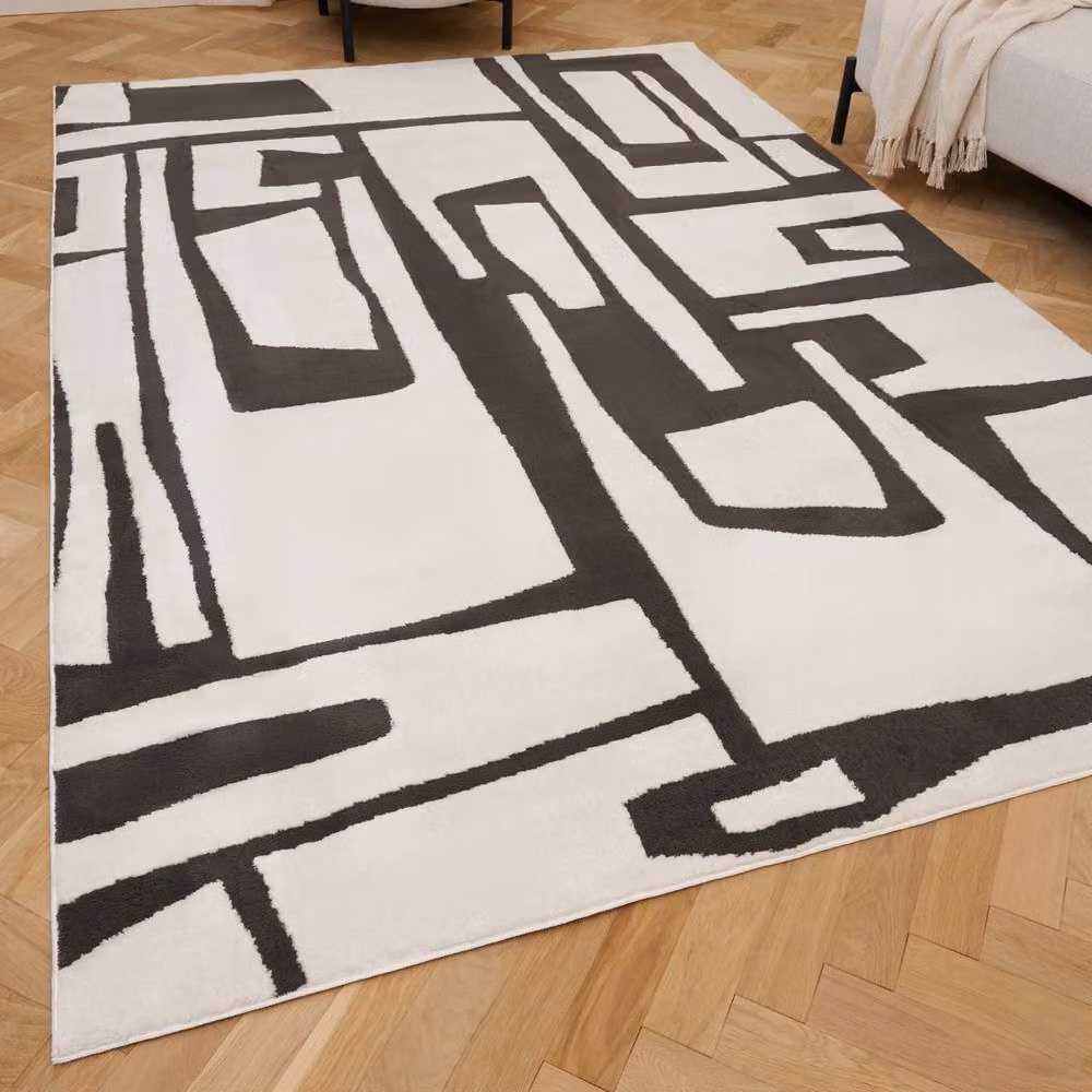 THE RUGS Loft Abstract Modern Soft Pile Area Rug, Dark Grey, W: 80 cm, L: 150 cm – 2
