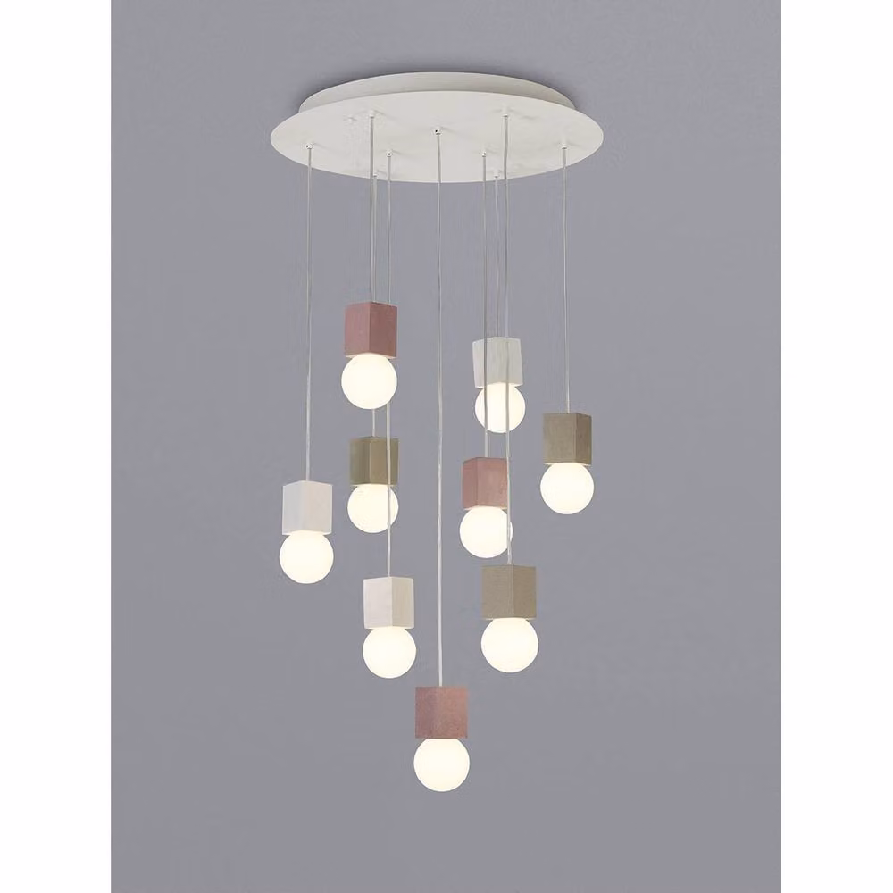 Netlighting Galaxia Square Pendant Light in White, Grey and Red Concrete with 9 E27 Lamp Holders – 2