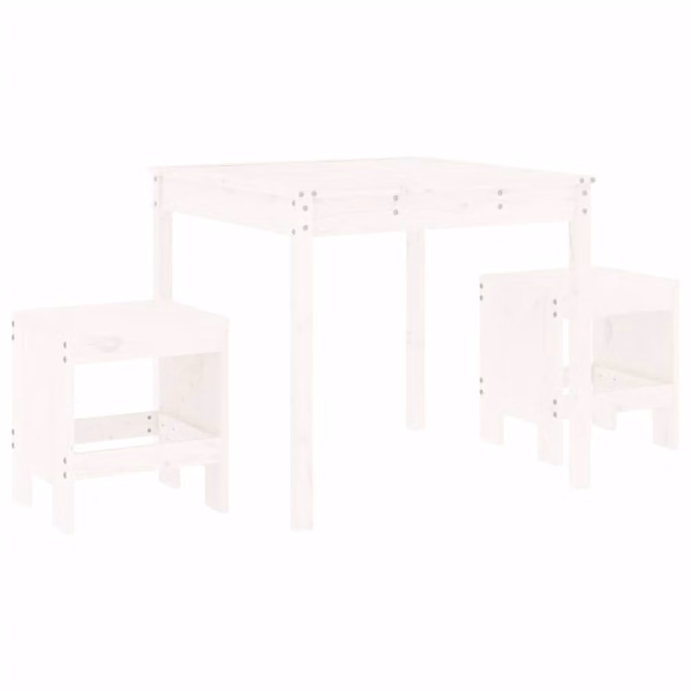 Berkfield Home Beautiful 3 Piece White Solid Wood Pine Garden Bistro Set – 2