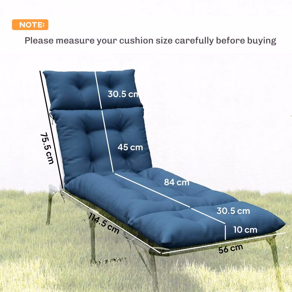 OUTSUNNY Set of 2 Navy Blue Rectangular Garden Lounge Chair Cushions with Foam Filling and Tie Cords, W: 190 cm, D: 60 cm – 3