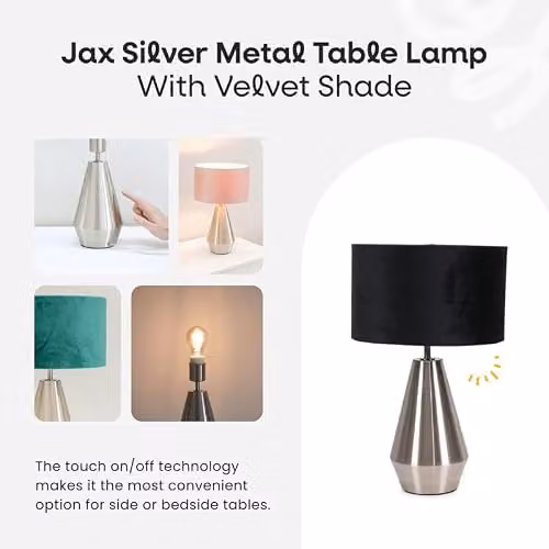 ValueLights Silver Chrome Metal Touch Dimmer Table Lamp with Black Fabric Cylinder Shade – 2