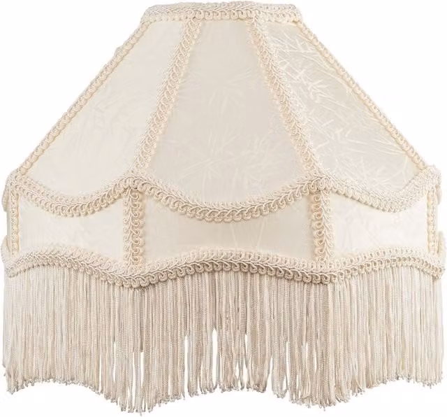 Happy Homewares White Satin Victorian Lamp Shade with Floral Leaf Decor and Tassels, Diameter: 30 cm