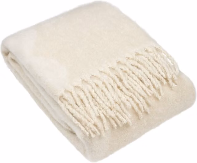 Meta Jacquard Faux Mohair Tasselled Throw in Beige and Yellow
