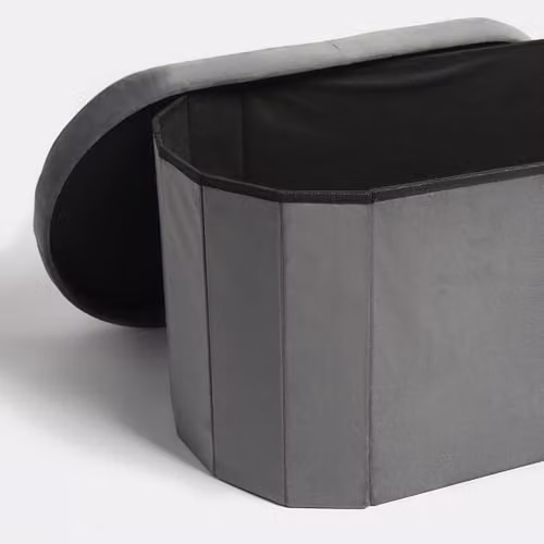 OHS Matte Velvet Rectangular Ottoman Storage Bench in Grey, W/D/H: 80 x 40 x 40 cm – 4
