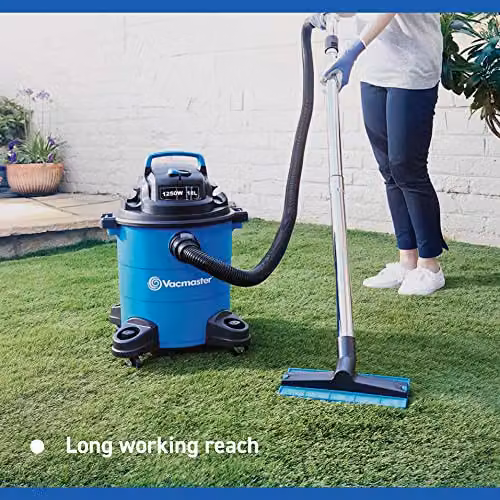 Vacmaster WD18 Wet & Dry Vacuum Cleaner in Blue with Garden Accessory Set and Artificial Grass Revitaliser Tool, 1250W, 18 Litre – 7